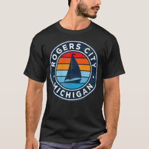 Mens Rogers City Michigan MI Vintage Sailboat Retr T-Shirt