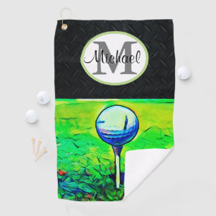 Men's Rugged Monogram Name Diamond Plate Golf Towel