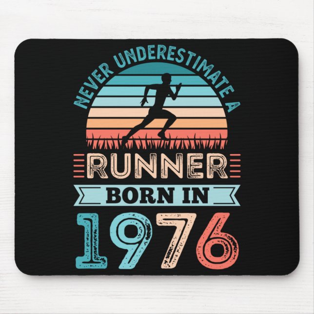 Mens Runner Born In 1976 50th Birthday Running Mouse Pad (Front)