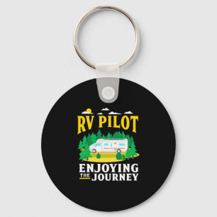 Mens rv pilot enjoying the journey funny camping key ring