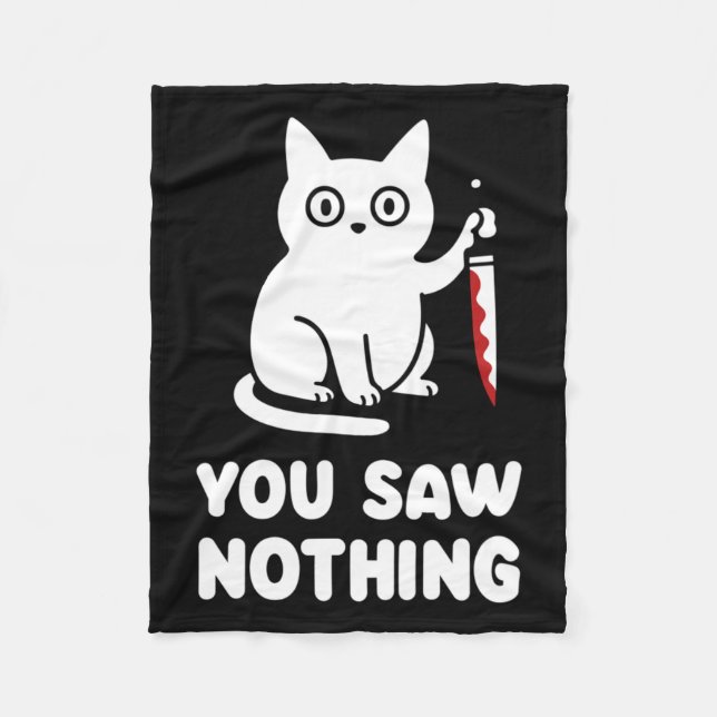 Mens Saw Nothing Black Cat Funny Halloween Fleece Blanket (Front)