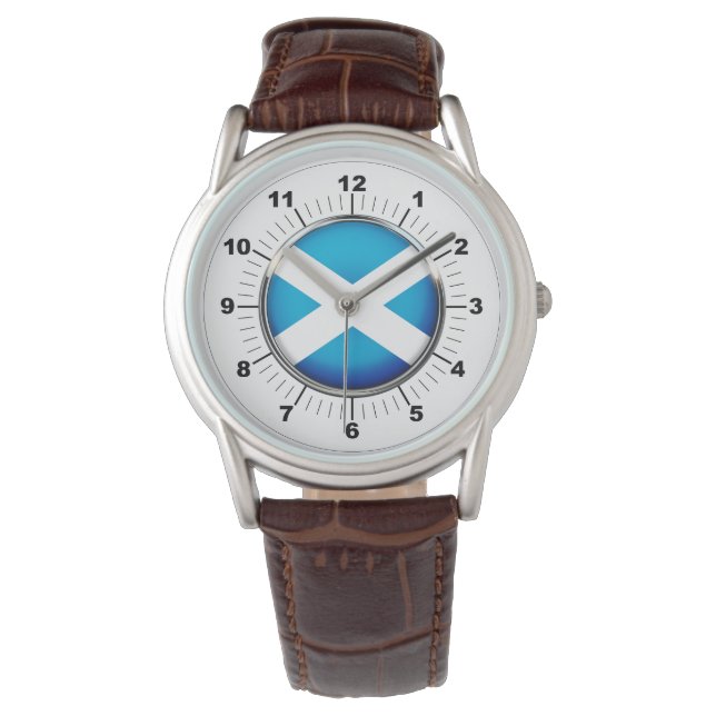 Men's Scotland Flag Brown Leather Strap Watch (Front)