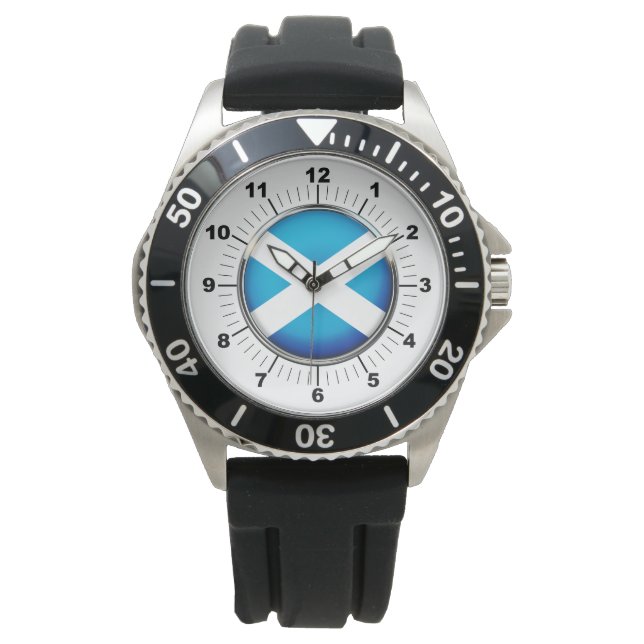 Men's Scotland Flag Crown Black Rubber Strap Watch (Front)