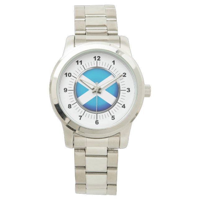 Men's Scotland Flag Oversized Silver Watch (Front)