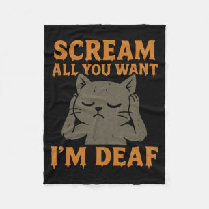 Mens Scream Want Deaf Black Cat Funny Halloween Fleece Blanket