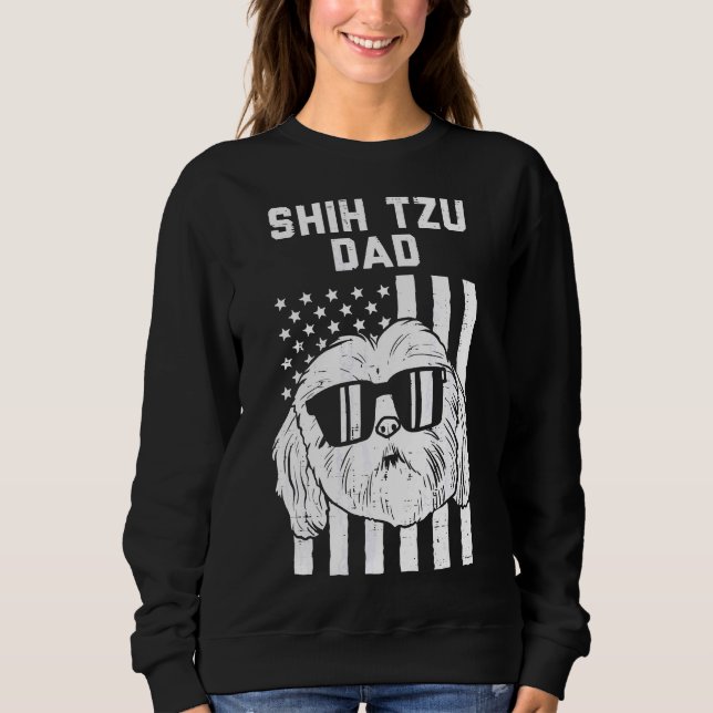 Mens Shih Tzu Dad Us Flag Cool Patriotic Dog  Owne Sweatshirt (Front)