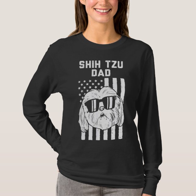 Mens Shih Tzu Dad Us Flag Cool Patriotic Dog  Owne T-Shirt (Front)