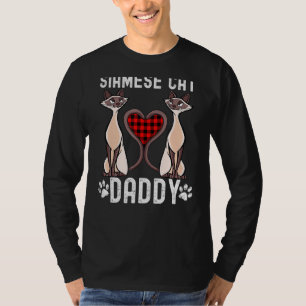 Mens Siamese Cat Daddy Plaid Heart Kitten Dad Cat T-Shirt