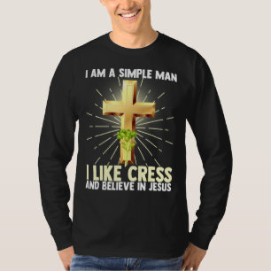 Mens Simple Man Like Cress Vegan Believe In Jesus  T-Shirt