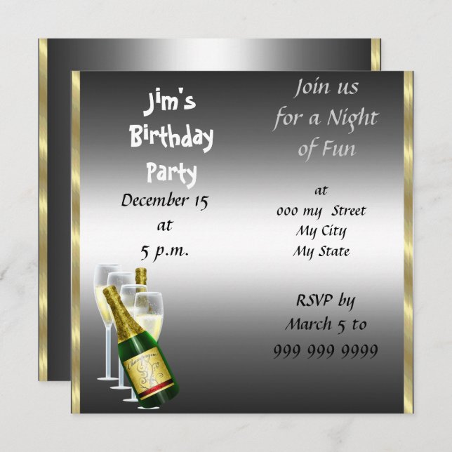 Mens Siver Birthday Party Invitation (Front/Back)