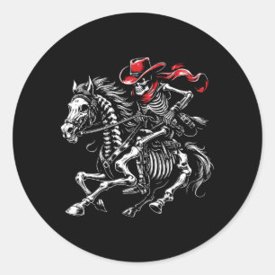 Mens Skeleton Cowboy Riding Horse Halloween Rider Classic Round Sticker