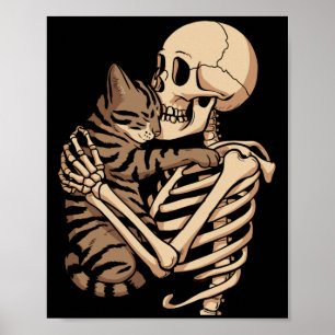 Mens Skeleton Hugging Pet Cat Lovely Halloween Cat Poster