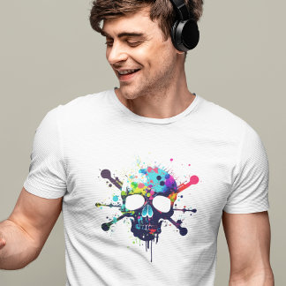 Mens Skull & Crossbones Exploding Colour Skull T-Shirt