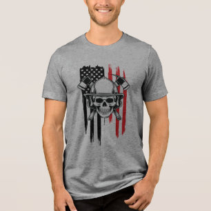 Mens Skull Firefighter  Tri-Blend Shirt
