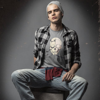 Men's Skull Line Art T Shirt - Abstract Skeleton