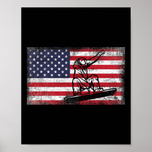 Mens Snowboarding American Flag Patriotic Snowboar Poster