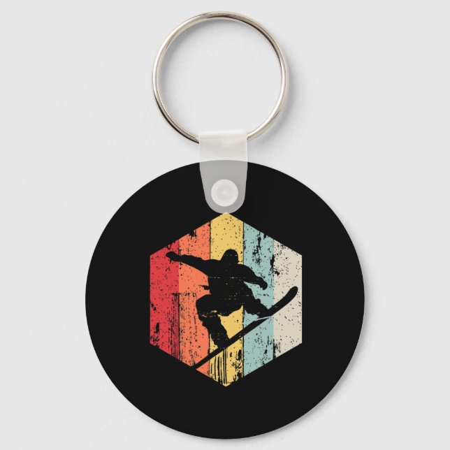 Mens Snowboarding Retro Style Snowboarder  Key Ring (Front)