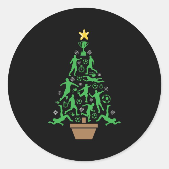 Men's Soccer Christmas Tree Classic Round Sticker (Front)