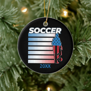 Men's Soccer Patriotic USA Flag Ceramic Tree Decoration
