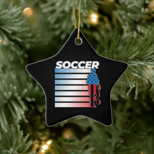 Men's Soccer Patriotic USA Flag Ceramic Tree Decoration