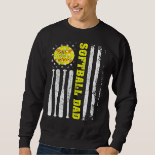 Mens Softball Dad Vintage Usa American Flag Father Sweatshirt