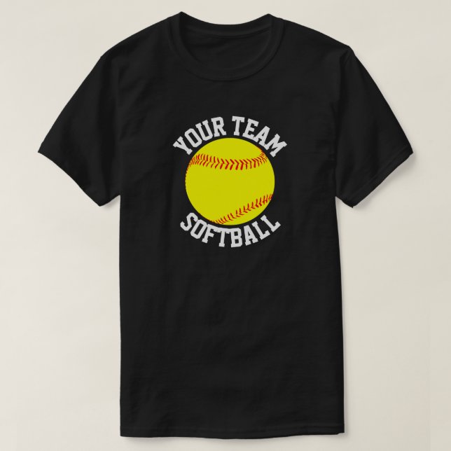 Men's Softball Team, Player and Jersey Number T-Shirt (Design Front)