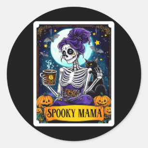 Mens Spooky Mama Tarot Card Halloween Mum Skull Classic Round Sticker