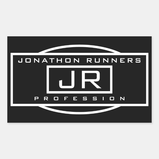 Men's Sporty Geometric Black & White Rectangular Sticker (Front)