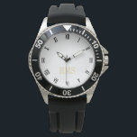 Mens Sporty Rugged Monogrammed Black Rubber Strap Watch<br><div class="desc">Custom, personalised, men's cool, sporty, rugged, black rubber strap, alloy case, faux gold monogrammed crown protector wrist watch. Simply type in the initials. Go ahead create a wonderful, custom watch for the special men in your life - dad, groom, husband, brother, grandfather, boyfriend. Makes a great custom gift for father's...</div>