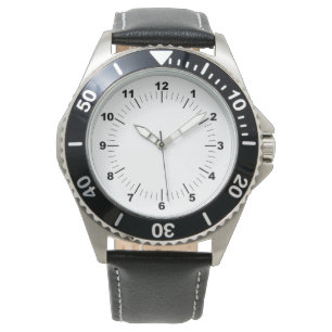 Men's Stainless Steel Black Leather Strap Watch