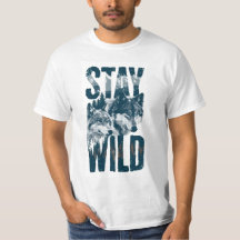 Men's Stay Wild Wolf Nature Scene Wilderness T-Shi
