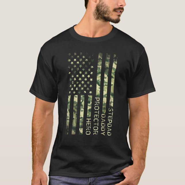 Mens Stepdad Daddy Protector Hero   Fathers Day Fl T-Shirt (Front)