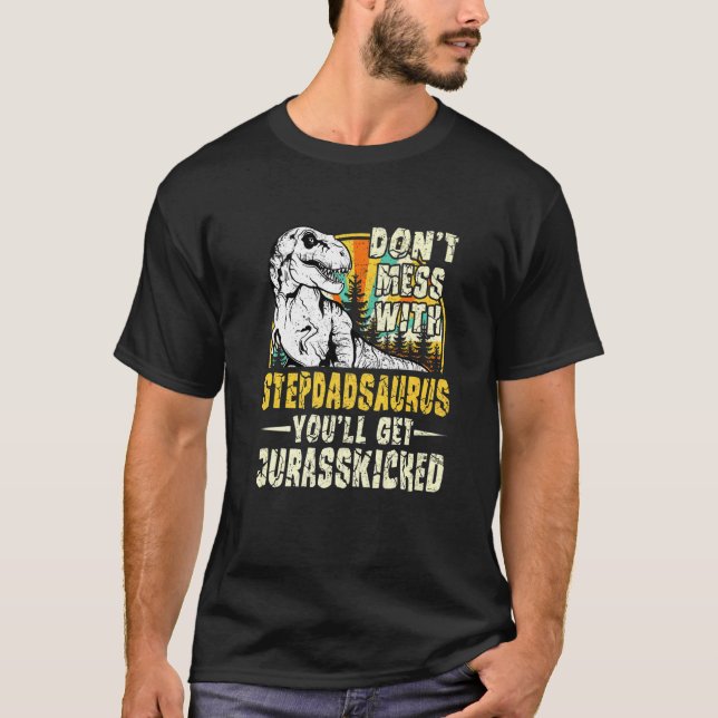 Mens Stepdad Rex Saurus Papasaurus Dinosaurs Men F T-Shirt (Front)