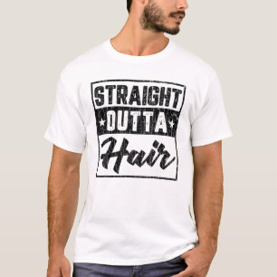 Mens Straight Outta Hair Funny Bald Graphic T-Shirt