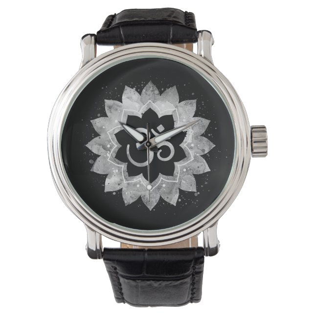 *~* Men's Subtle Aum OM Grey Meditative Mandala Watch (Front)
