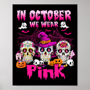 Mens Sugar Skull Breast Cancer Halloween Poster