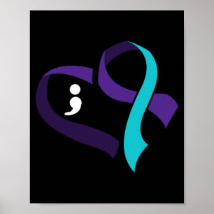 Mens Suicide Prevention Heart Semicolon Mental Poster
