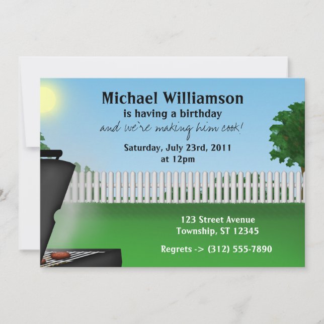 Mens Summer BBQ Birthday Invitations (Front)