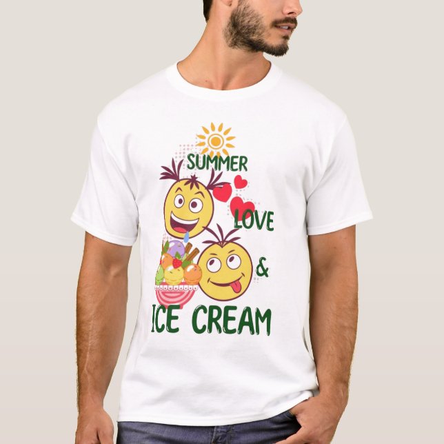 Men's Summer Love & Ice Cream Tee - Funny Sun  (Front)