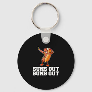 Mens suns out buns out funny hot dog cartoon key ring