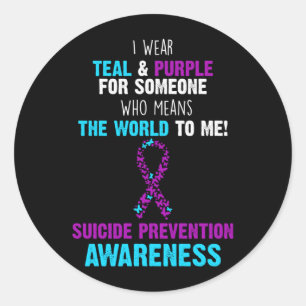 Mens Support Awareness Prevention Teal Purple Gift Classic Round Sticker