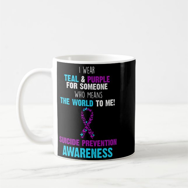 Mens Support Awareness Prevention Teal Purple Gift Coffee Mug (Left)