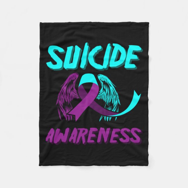 Mens Support Awareness Wings Prevention Awareness Fleece Blanket (Front)