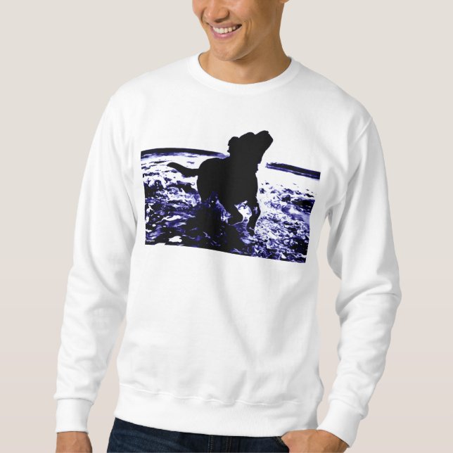 Men's sweatshirt black lab playing in water (Front)