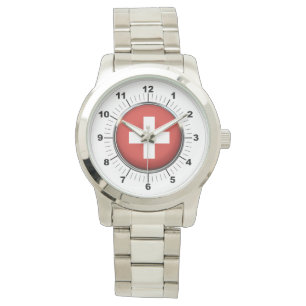 Men's Switzerland Flag Oversized Silver Watch