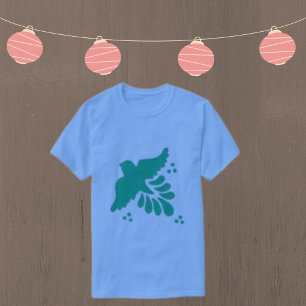 Men's T Shirt Green Bird Flying Pop Art Light Blue