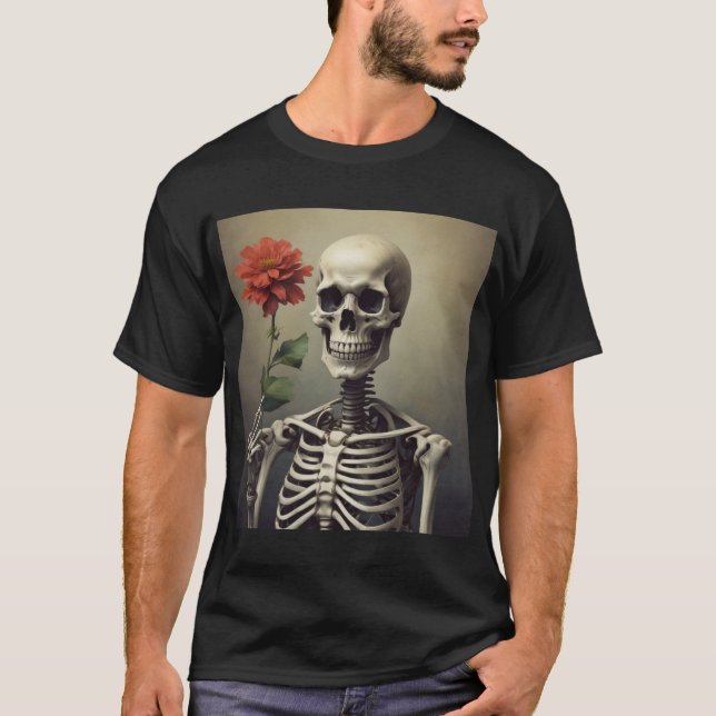 Mens T-shirt - Skeleton Portrait with Rose (Front)