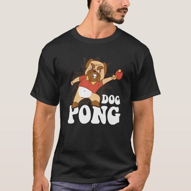Mens Table Tennis Dog Pong Pingpong Outfit Dog Pin T-Shirt (Front)
