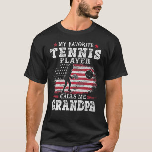Mens Tennis Player Calls Me Grandpa Usa Flag Fathe T-Shirt