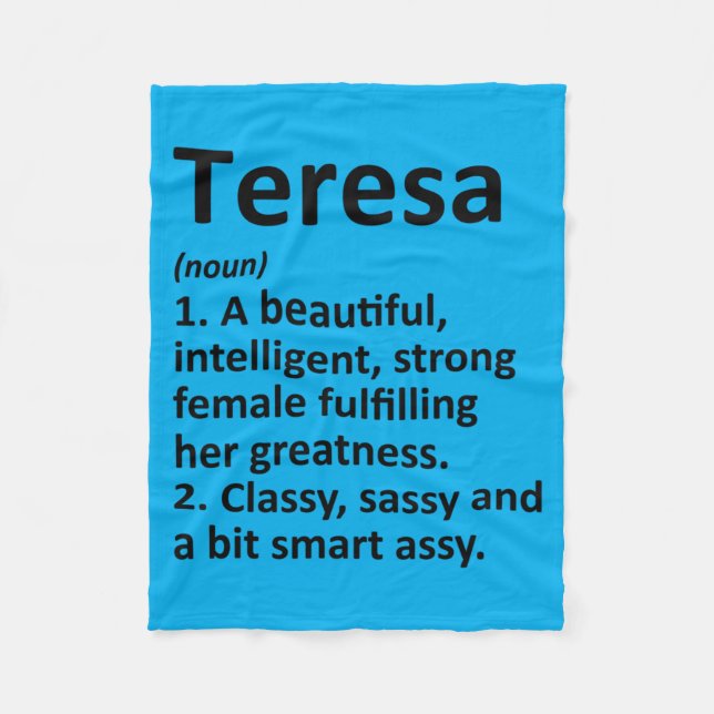 Mens Teresa Definition Personalised Name Funny Fleece Blanket (Front)